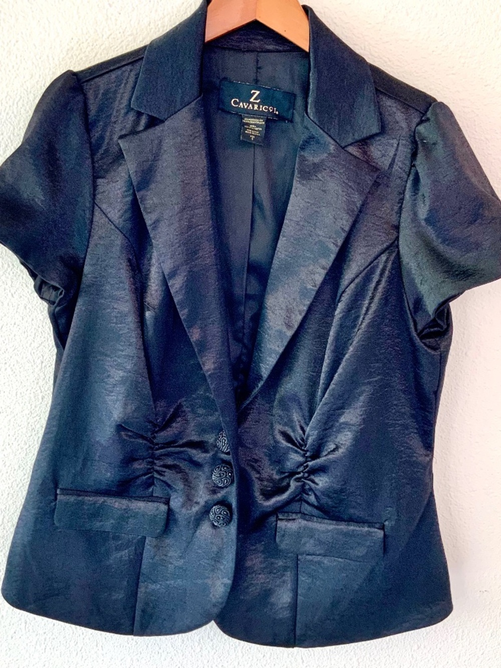 Z Cavaricci Black Satin Short Sleeve Blazer Shacket Tuxedo Jacket
